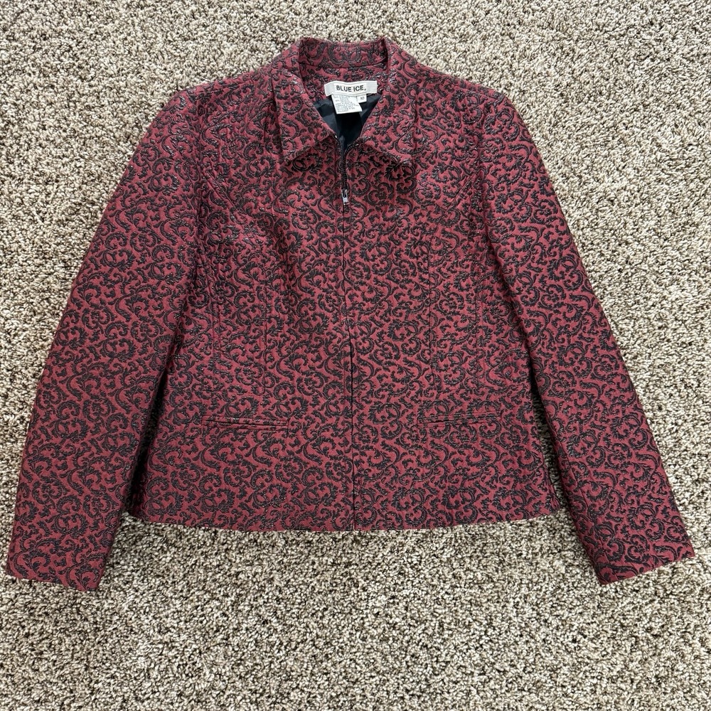 Vintage Blue Ice Women's 10 Red Black Metallic Brocade Zip Jacket Baroque Glamโ